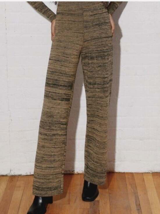 Mara Hoffman Pants - Mara Hoffman Black and Brown Wool Knit Wide Leg Sweater Pants